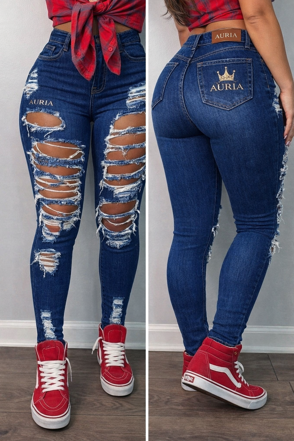 AURIA Distressed Skinny Jeans — Classic Indigo