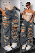 AURIA Distressed Baggy Jeans — Drift Noir